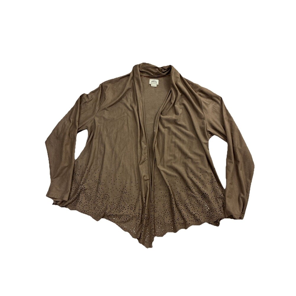 Ariat Women’s Open Front Brown Faux Suede Long Sleeve Shirt Boho Western Sz XXL